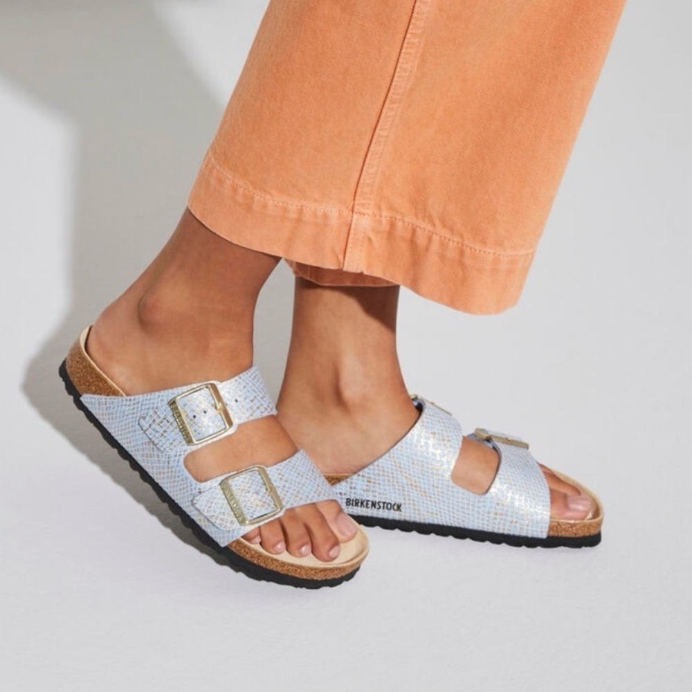 Birkenstock Metallic Blue and Gold Python Arizona  Sandals